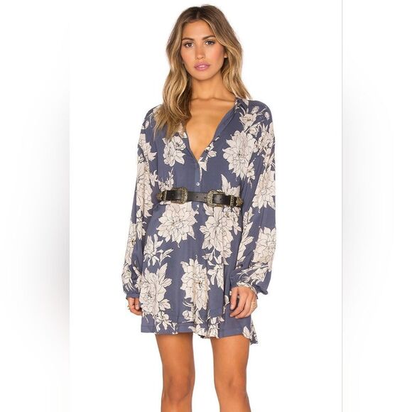 Free People Blue Floral SHAKE IT Flowy Dress Size S With Pockets - Picture 7 of 16